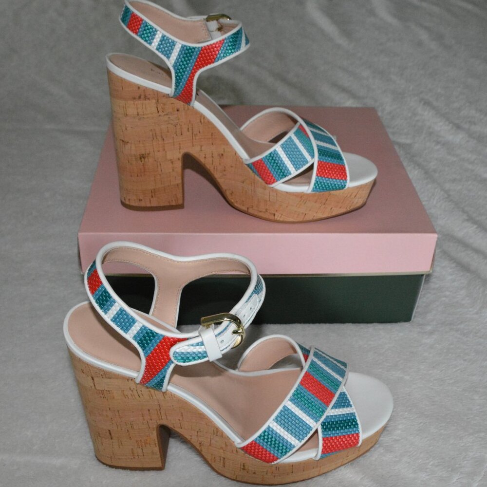 Kate Spade New York Grace Striped Raffia Platform Sandals size 9B